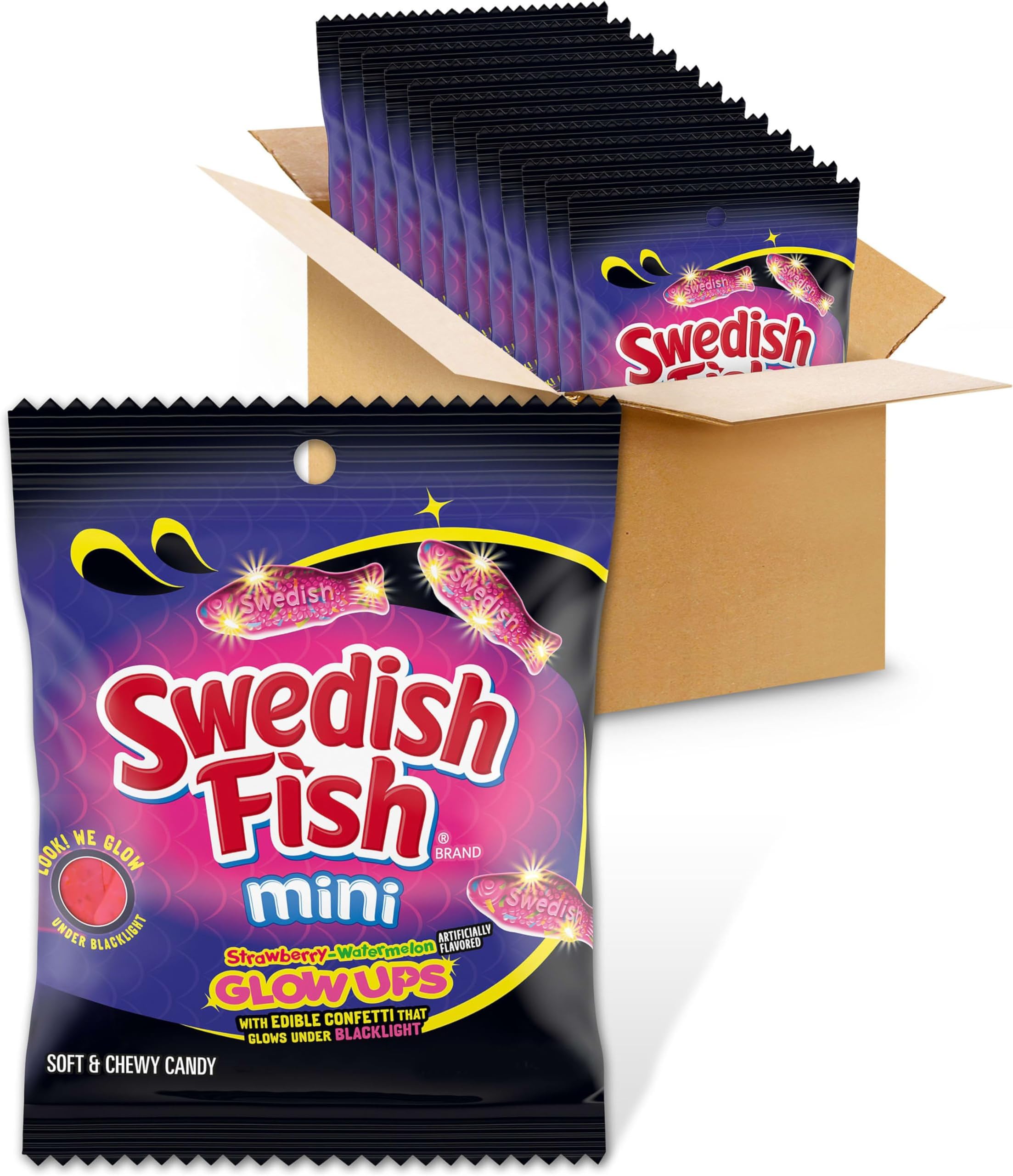 Mini Glow Ups Strawberry-Watermelon Soft & Chewy Gummy Candy, Bulk Candy, 12-3.08 oz Bags