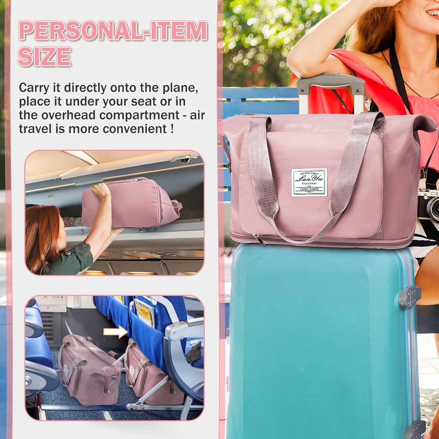 Ranslen Large Capacity Folding Travel Bag,Expansion Travel Duffel Bag with Dry and Wet Separation Portable Travel Duffel Bag - Image 2