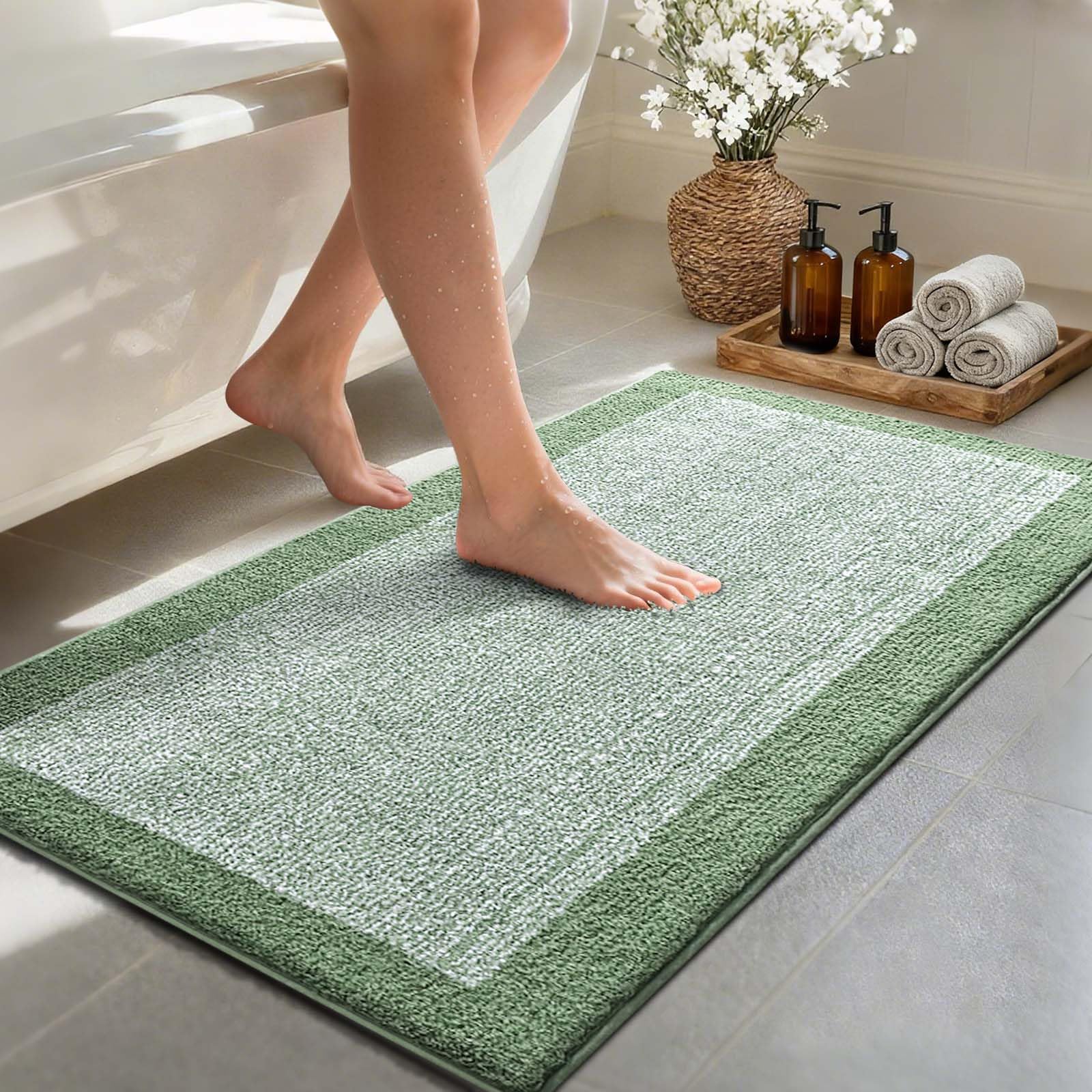 simpWalnut 48x24 Long Bathroom Rugs Washable Non Slip, Green Bath Mat for Bathroom Floor Tub, Soft Absorbent Quick Dry Mats for Shower,Bathtub,Home