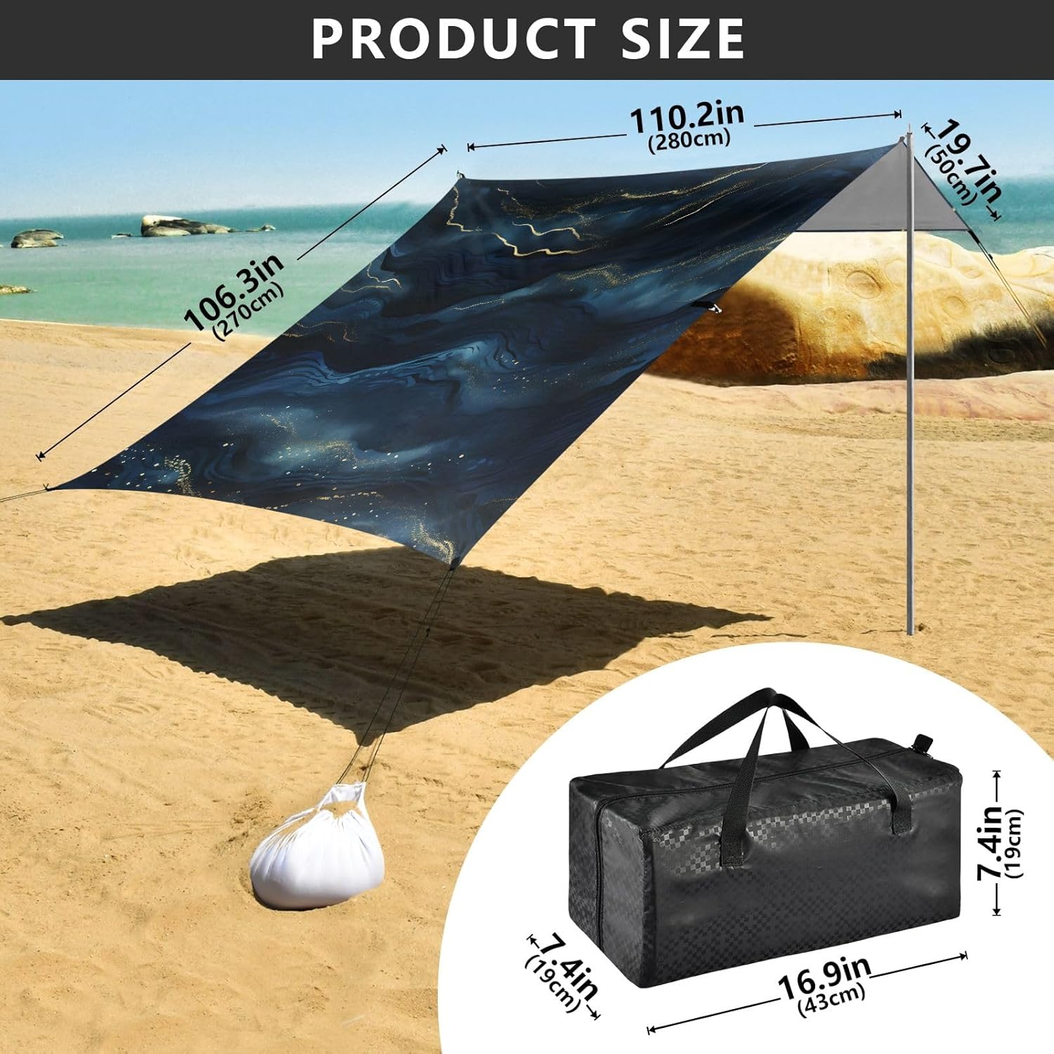 Dark Blue Marble Camping Sun Shelter, Beach Tent Portable Beach Sun Shade Outdoor Canopy for Camping Trips Fishing Picnic
