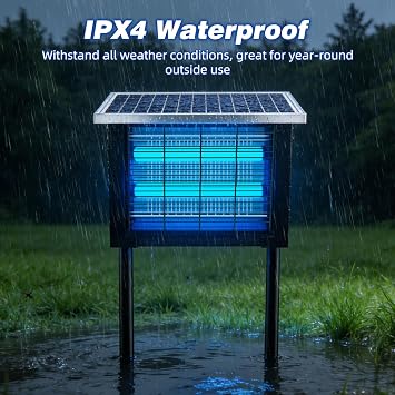 Solar Bug Zapper Outdoor for 2000 sq.ft, Portable Solar Mosquito Zapper with 13 FT Extension Cord, Rechargeable Electric Bug Zapper with High Powered for Patio Garden Backyard RV Camping Pest Control