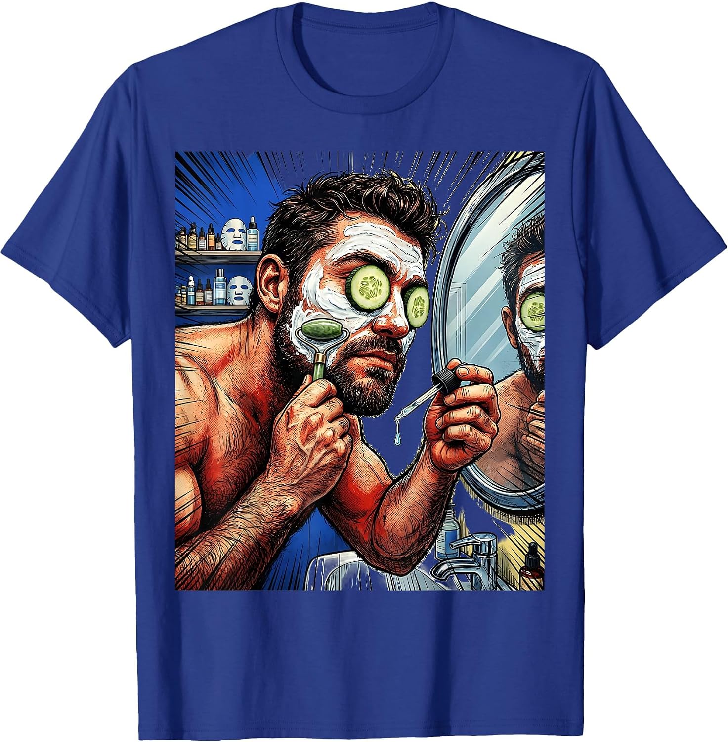 Elaborate Skincare Routine Funny Illustration T-Shirt image 4