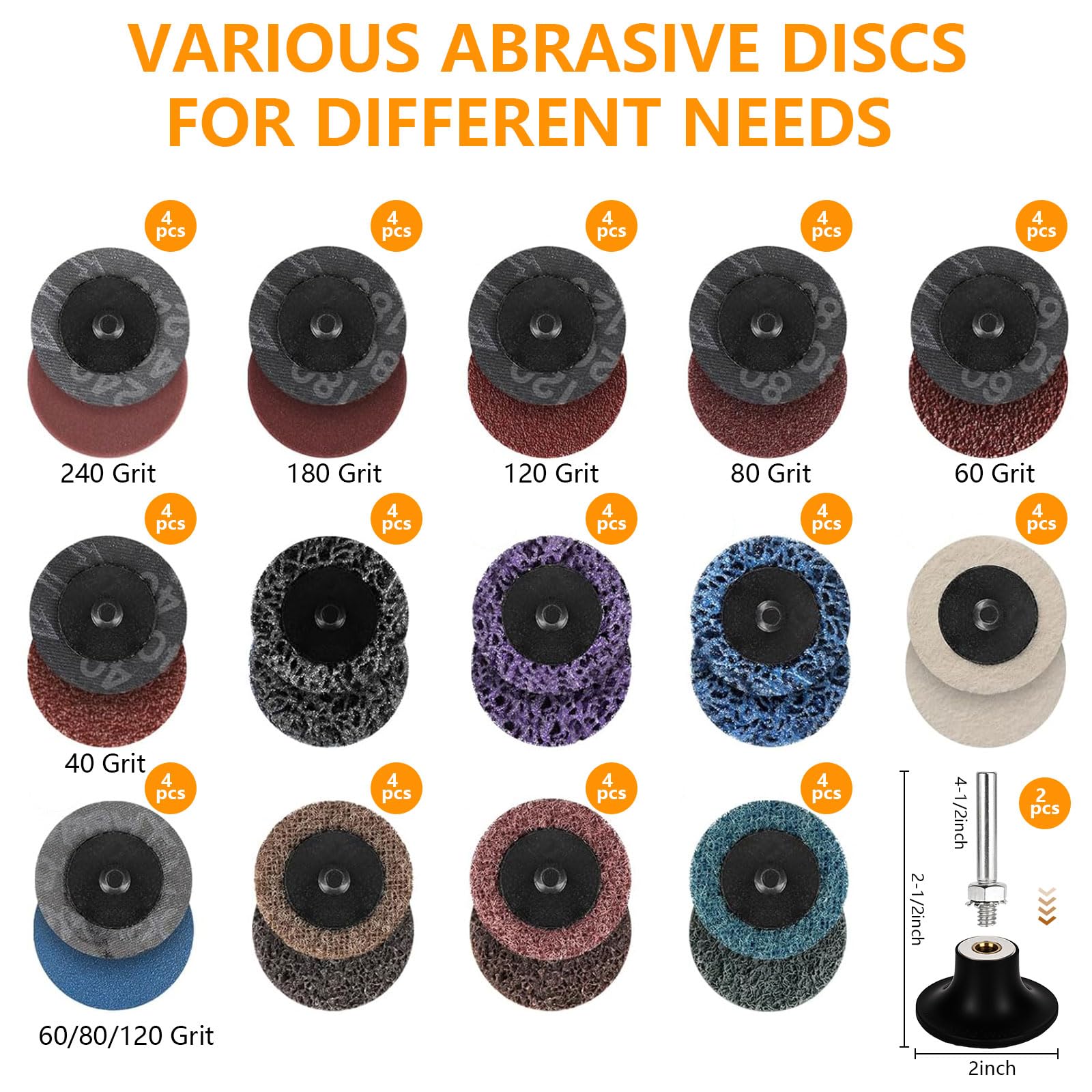 Disque Abrasif 50mm 65 Pièces avec Tige 1/4 pouce pour Meulage Fraisage Gravure