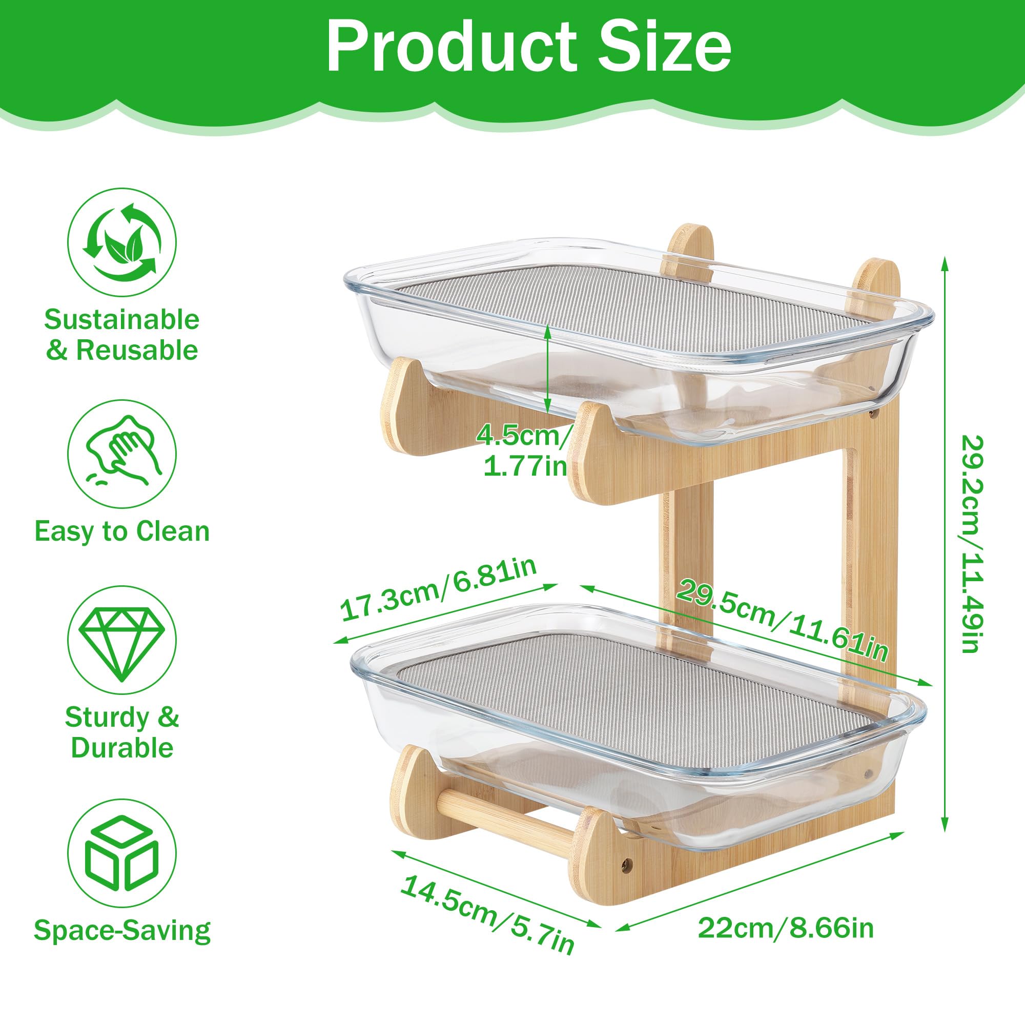 Sprossen Anzuchtset, 2 Böden Microgreens Anzuchtset mit 2 Glas Kresse Anzuchtschalen und Bambusständer, Microgreens Starter Set für Kressesamen, Sprossen, Brunnenkresse