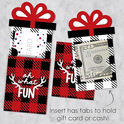 Miniatura 3 de Big Dot of Happiness Prancing Plaid - Juego de 8 fundas para tarjetas de regalo y dinero para fiestas de Navidad y renos