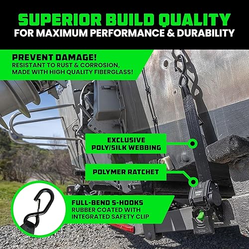 Miniatura 3 de Rhino USA - Correas de amarre retráctiles, máxima resistencia a la rotura de 3000 libras, resistente, 2 x 43 pulgadas, amarre de remolque marino