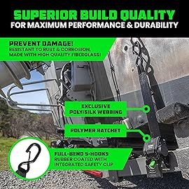 Rhino USA Retractable Boat Trailer Tie Down Straps 2PK - Durable (2in x 43in) Trailer Mount Transom Straps for Boat, Jet Ski - Powder Coated Black Steel - Fresh Water Compatible