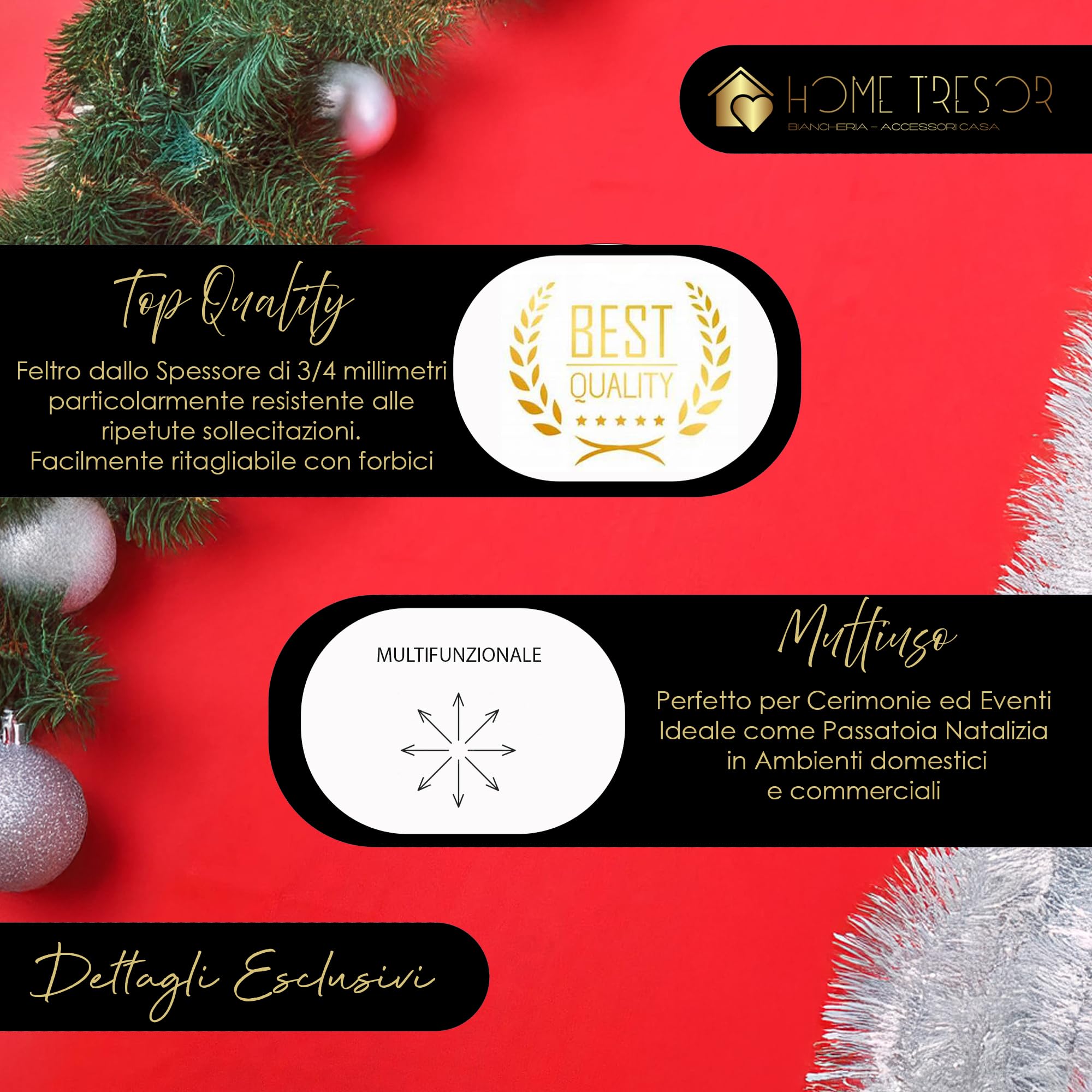 Home Tresor - Passatoia Natalizia Red Carpet VIP Tappeto Rosso Cerimonia Natale Fiere Congressi Moquette in Feltro Runner da Pavimento Corsia Corridoio - Mt. 1 x 10