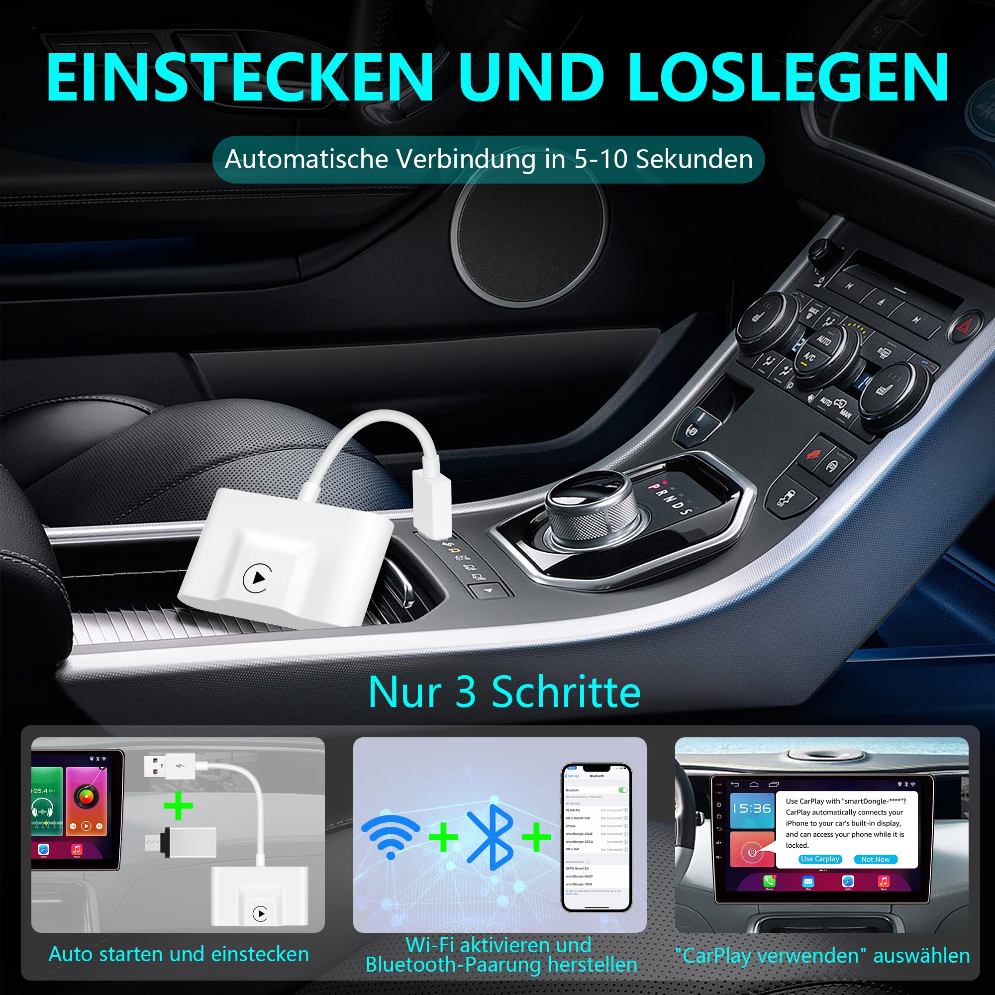 ZGXQDK Wireless CarPlay Adapter - Kabellos Für Auto Ab 2016, USB-C/A
