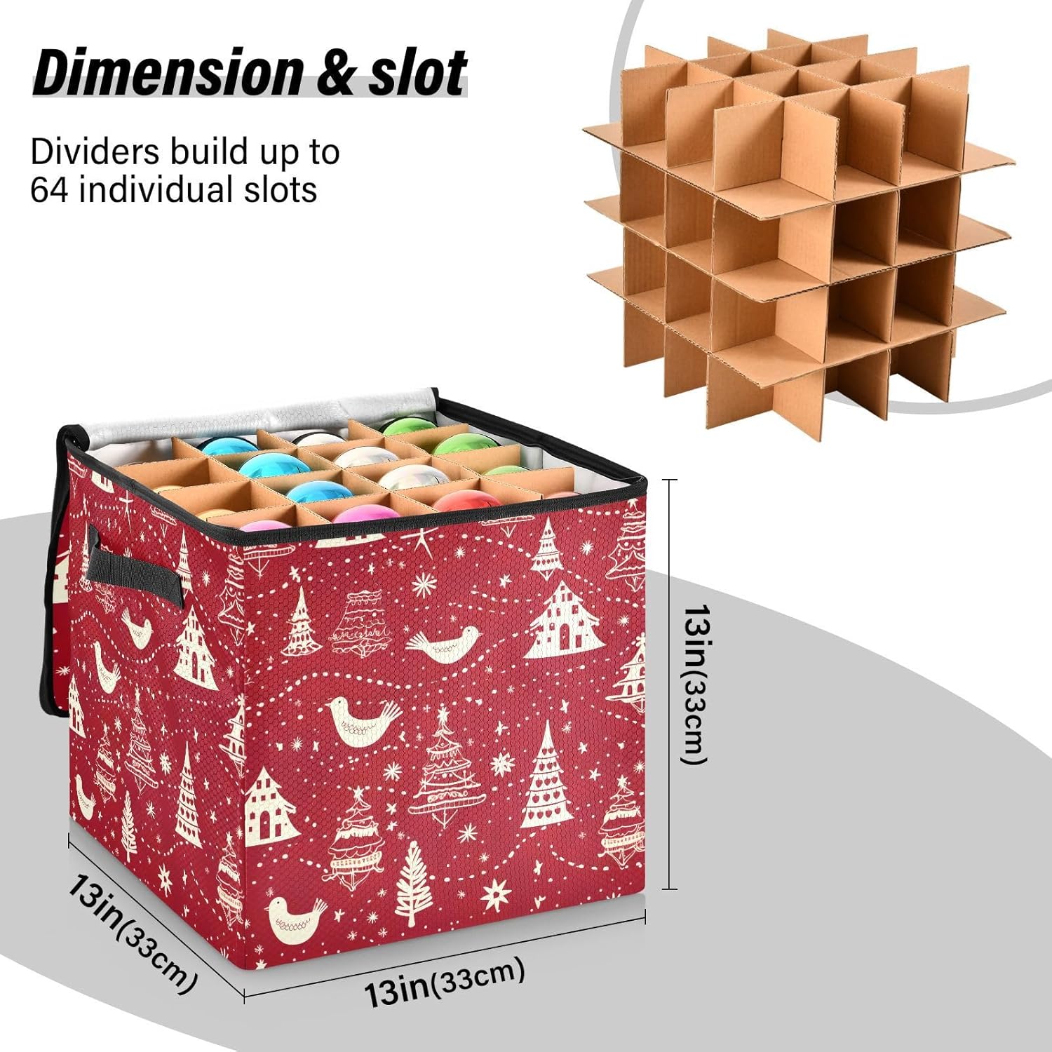 Christmas Trees Birds Christmas Ornament Storage Box for Next Season Holiday Decorations Storage Container with Adjustable Dividers & Lid Xmas Figurine Container for Ornaments Balls Decor Organizing