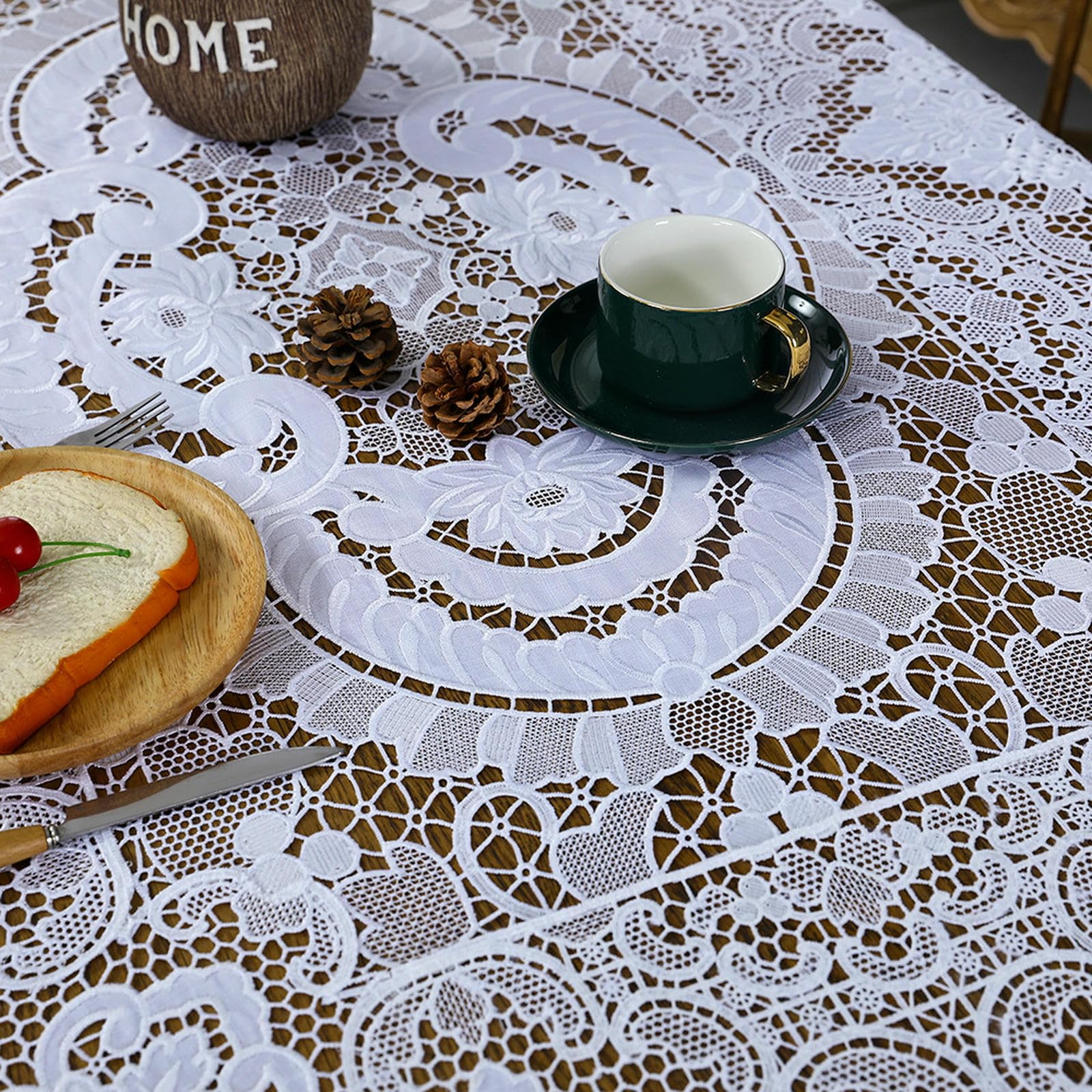 tovaglia da Matrimonio Classica, Decorazione Tavolo in Pizzo Bianco, Caffè-bianco-150 * 220