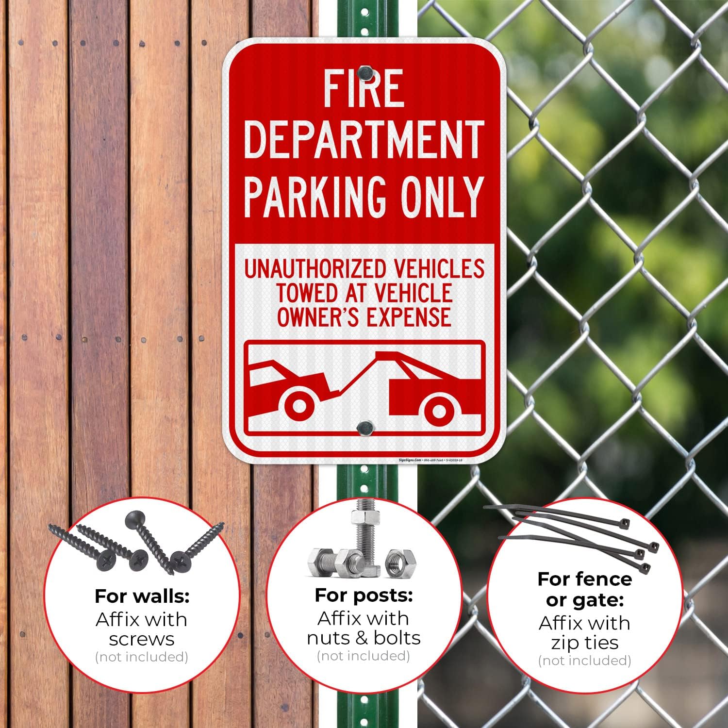 Fire Department Parking Only Unauthorized Vehicles Towed at Owner Expense Sign, 12x18 Inches, 3M EGP Reflective .063 Aluminum, Fade Resistant, Made in USA