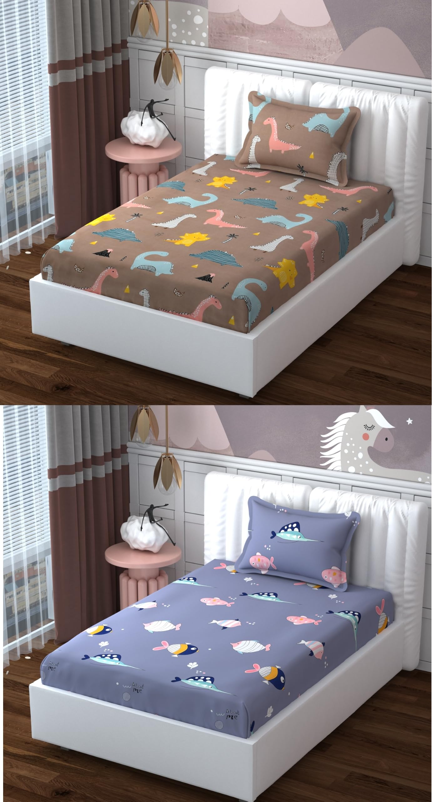 Super Soft Single Bedsheet for Kids Room Combo (Pack of 2) with 2 Pillow Covers|Thread Count-160|Long Lasting & Wrinkle Free-60 * 90 Inches (Multicolor 2)-image-47