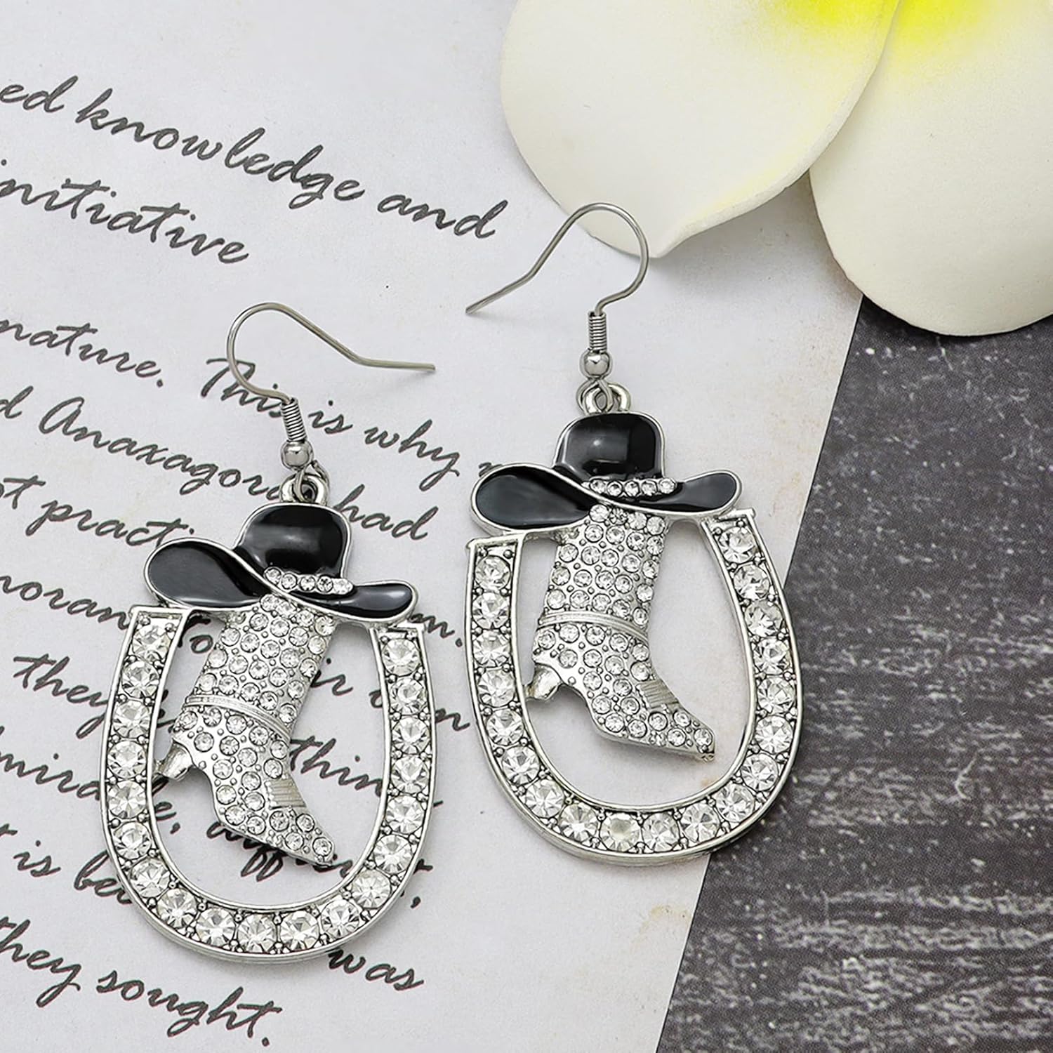 Bling Cowgirl Boot Horseshoe Earrings for Women Cowgirl Cowboy Rhinestone Enamel Hat Western Dangle Earrings Rodeo Cowboy Accessory for Women Country Concert Outfits Jewelry Gift - Image 3