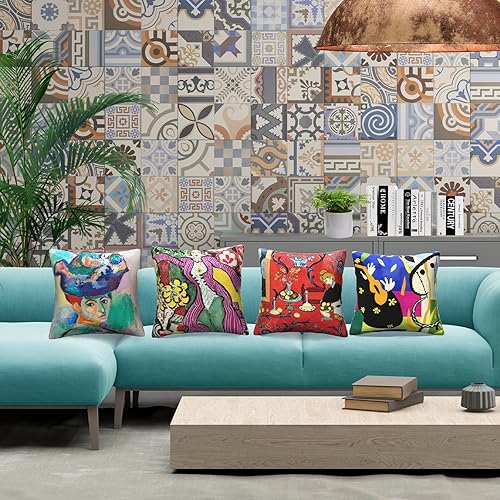 Miniatura 4 de HOSTECCO Juego de 4 fundas de almohada artísticas de 18 x 18 pulgadas, fundas de almohada decorativas de Henri Matisse con diseño de Harmony in Red