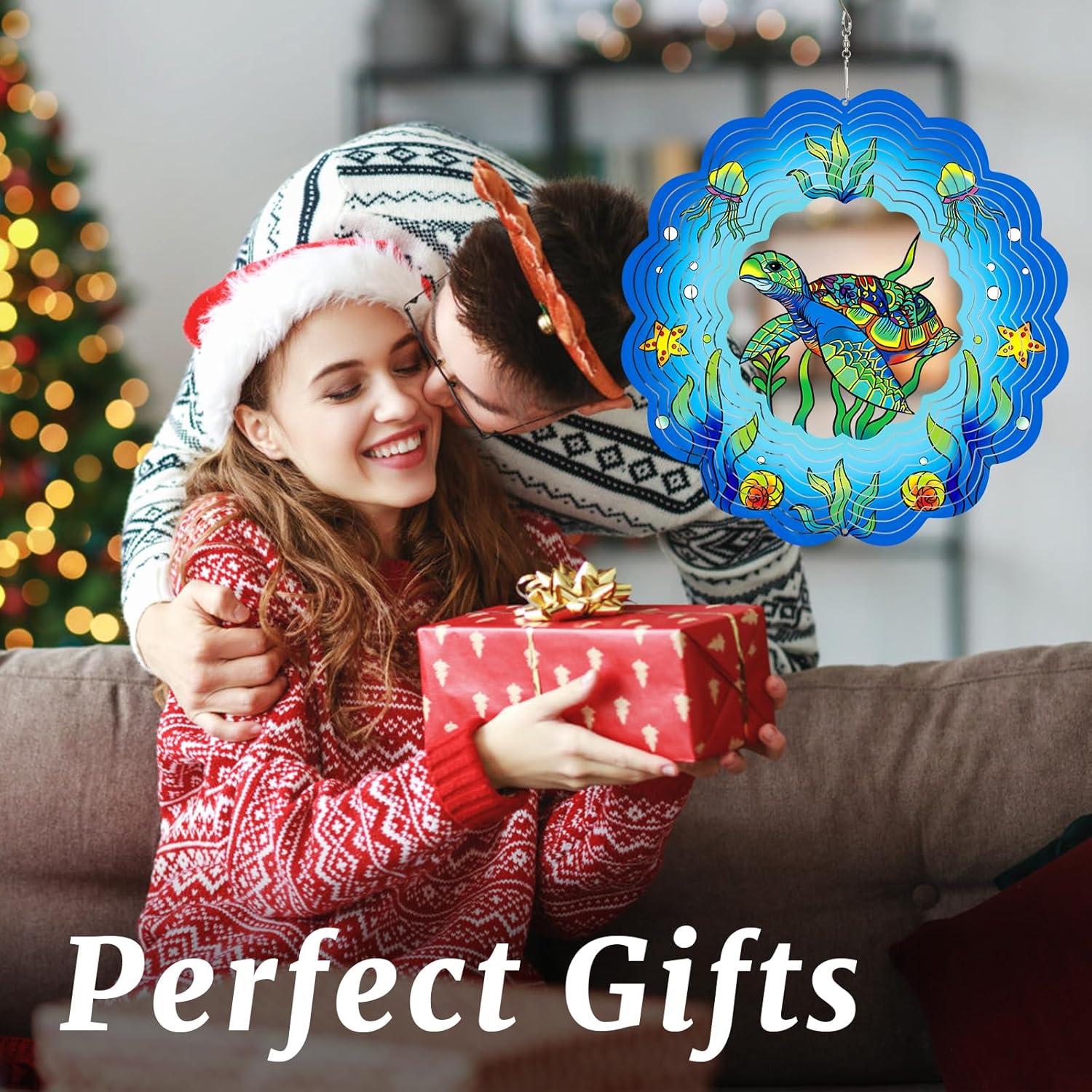 Sea Turtle Wind Spinners Outdoor, Sea Turtle Gifts for Mom Women Grandma Men,12inch 3D Hanging Metal Wind Sculpture Mothers Day Birthday Presents for Garden Ornament Decoration