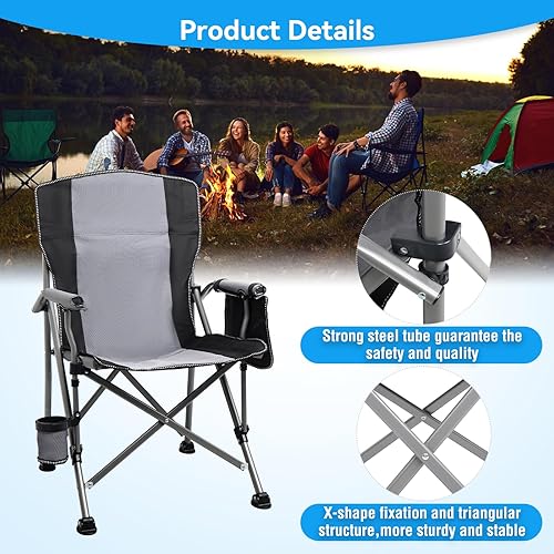 Miniatura 4 de Silla de campamento para adultos, sillas de césped resistentes para patio al aire libre, soporte portátil, 350 libras, respaldo alto, acolchado
