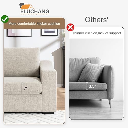 Miniatura 6 de Eluchang Sofá seccional convertible, sofá en forma de L con asientos extra profundos, tela de lino natural, sofá de esquina moderno y cómodo para