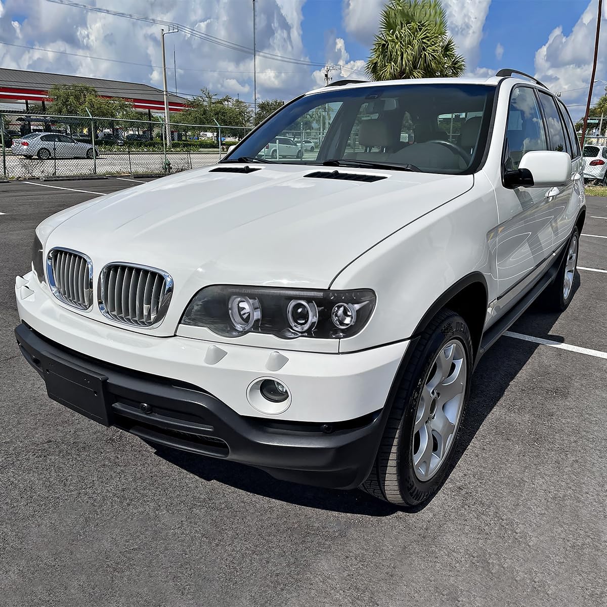 SPEC-D TUNING Glossy Black Smoke LED Dual Halo Projector Headlights Compatible with 2001-2003 BMW E53 X5 All, Left + Right Pair Headlamps Assembly