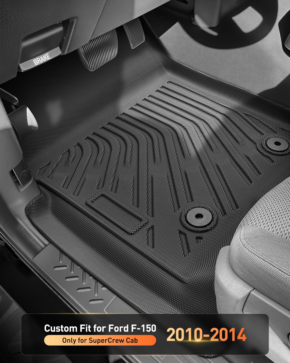 CreekT All Weather Floor Mats for Ford F150 2010-2014 SuperCrew Crew Cab Only for 1st Row Bucket Seat — view 7