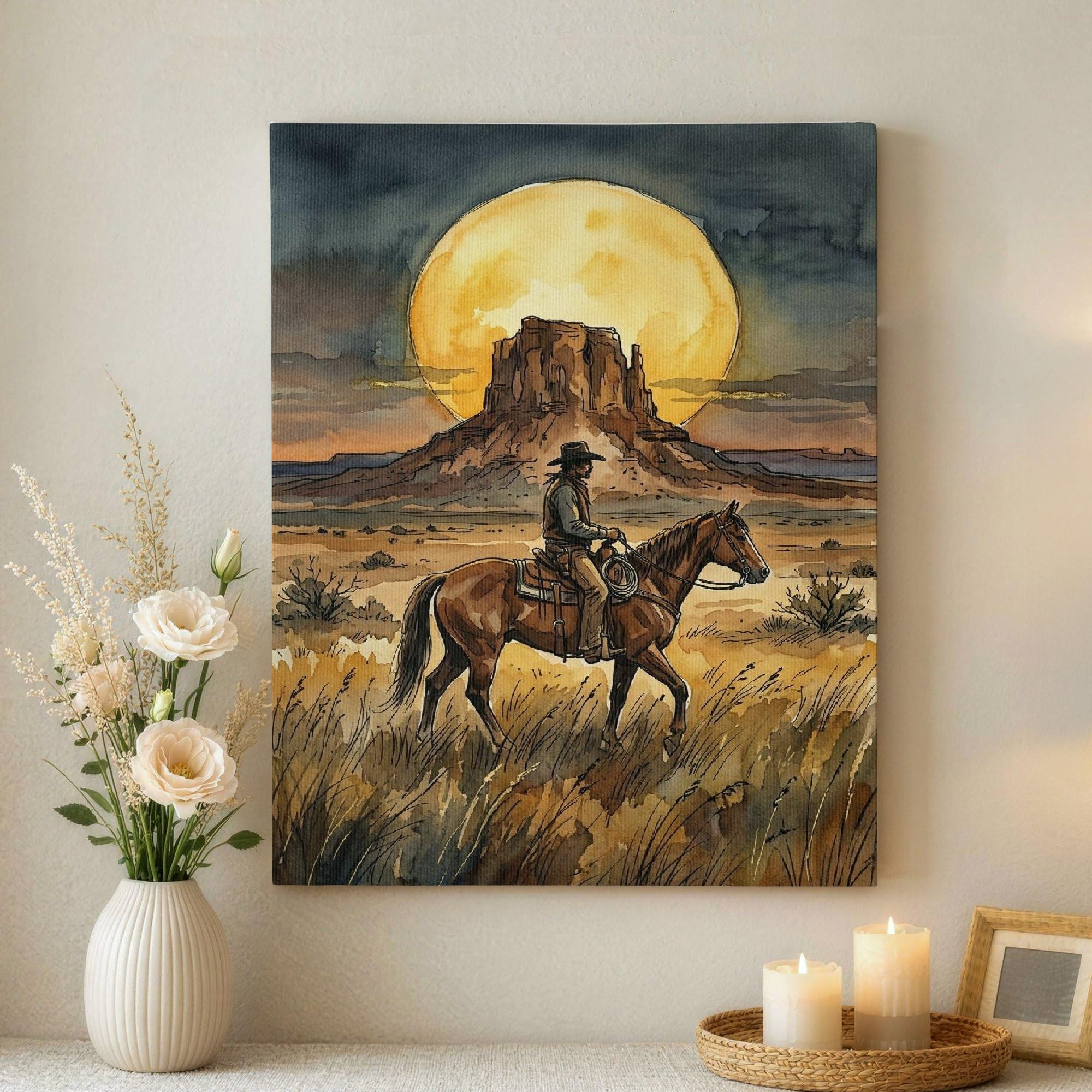 Tableau marron et jaune de style cowboy du désert - 8