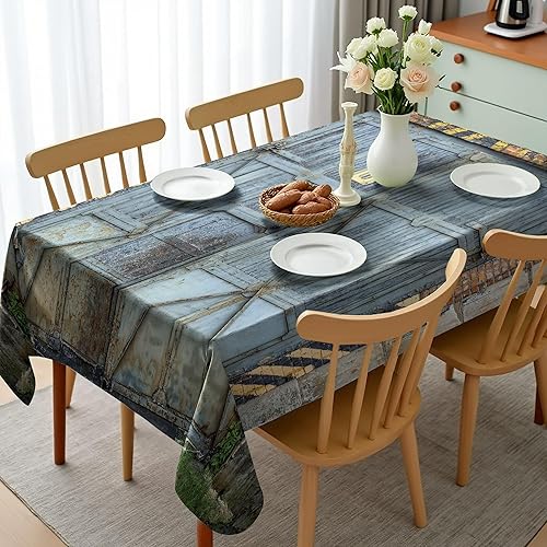 Miniatura 2 de Ambesonne Mantel industrial, puerta de fábrica de madera antigua con letreros de advertencia, cambio industrial, tema tecno moderno, cubierta de