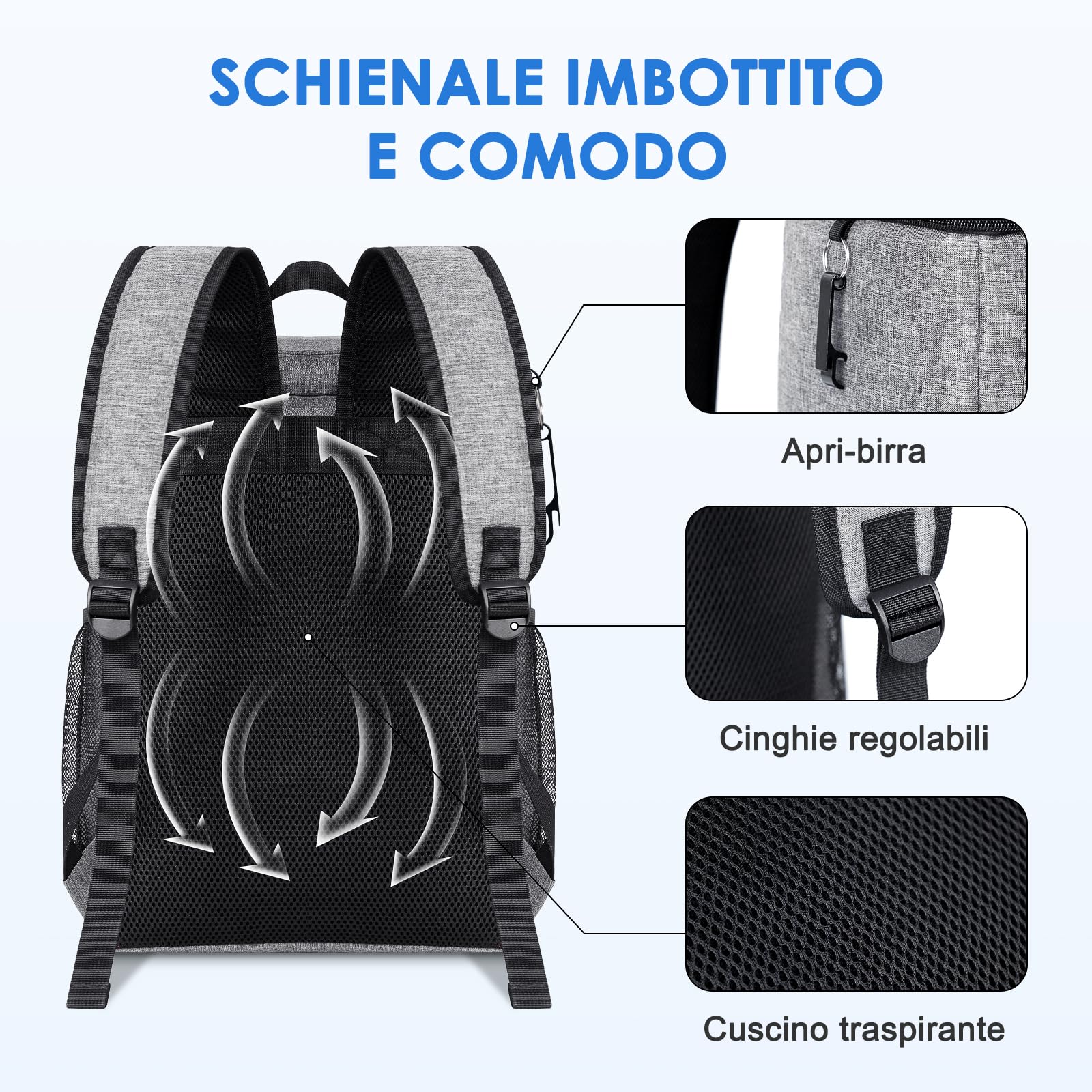 Zaino Termico Frigo 24L Borsa Termica Isoterma Impermeabile Grigio