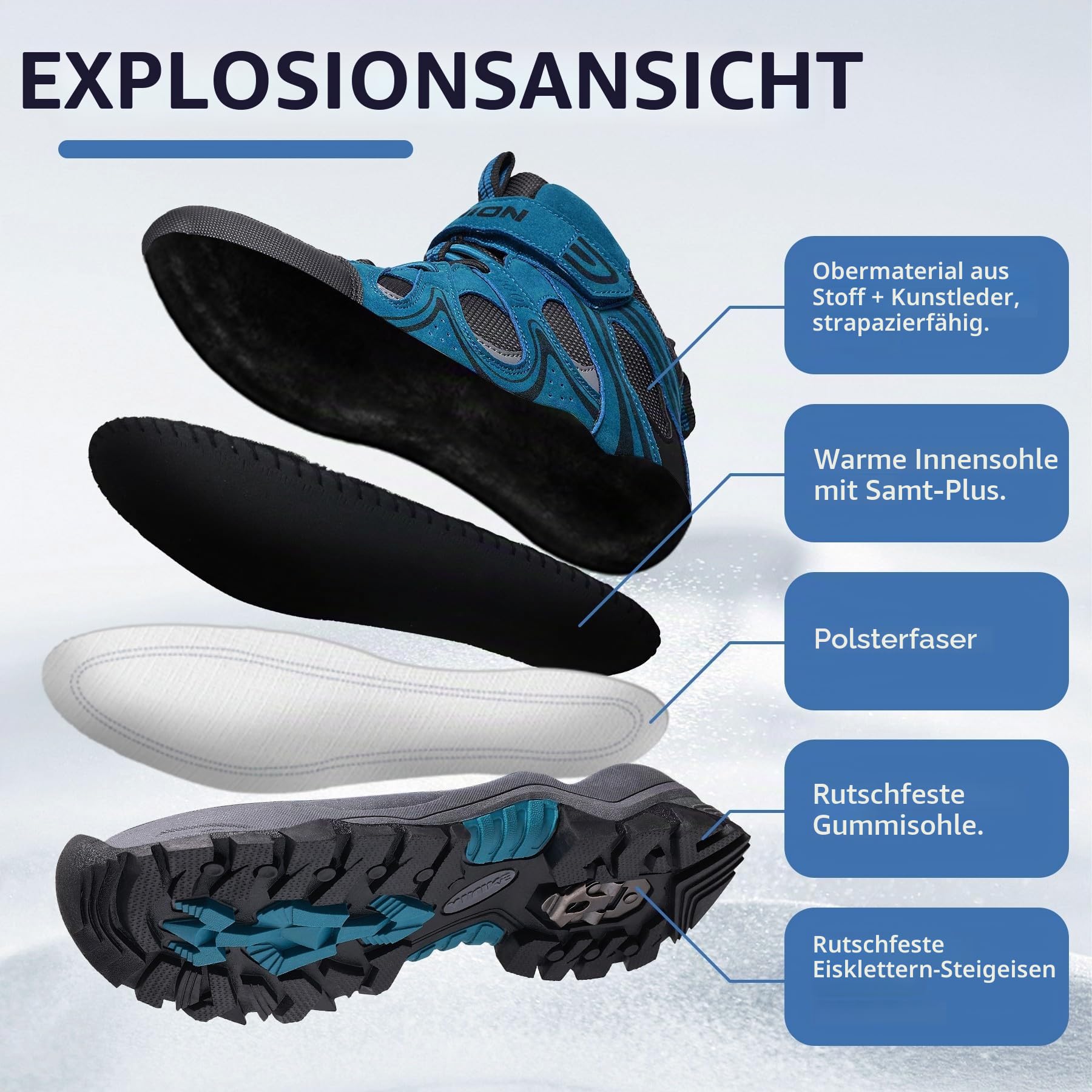 ASHION Kinder Winterschuhe Jungen Mädchen Schneestiefel Warm Gefütterte Trekking Stiefel,Himmelblau,37 EU