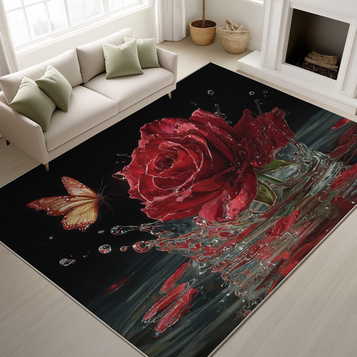 Tapis de cuisine 3D rose papillon noir rouge 60x180 cm lavable