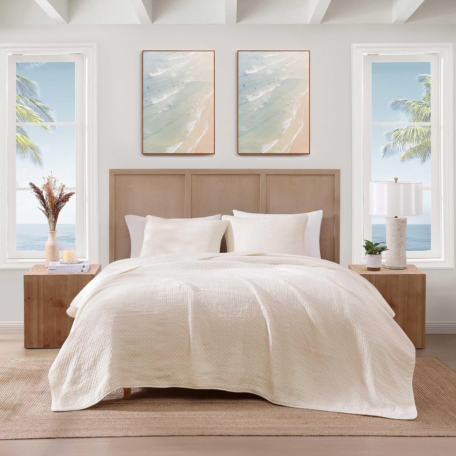Tommy Bahama - Queen Quilt, Soft Washed Cotton with a Textured Pick Stitch Feel, Lightweight Bedding for Year Round Comfort (Ventura Beige)