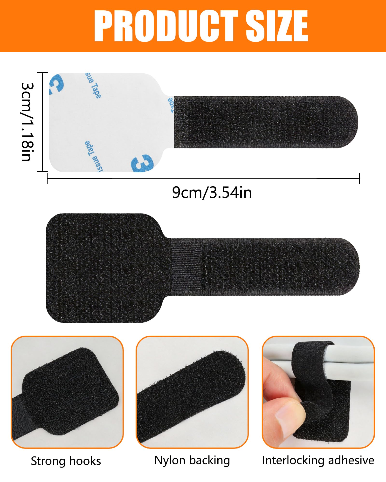 Opaski na Kable 50 Sztuk, Uchwyty na Kable Samoprzylepne, Zarządzanie Kablami pod Biurkiem, Opaski z Rzepem Regulowalne, Klipsy do Kabli do Telewizora PC Laptopa