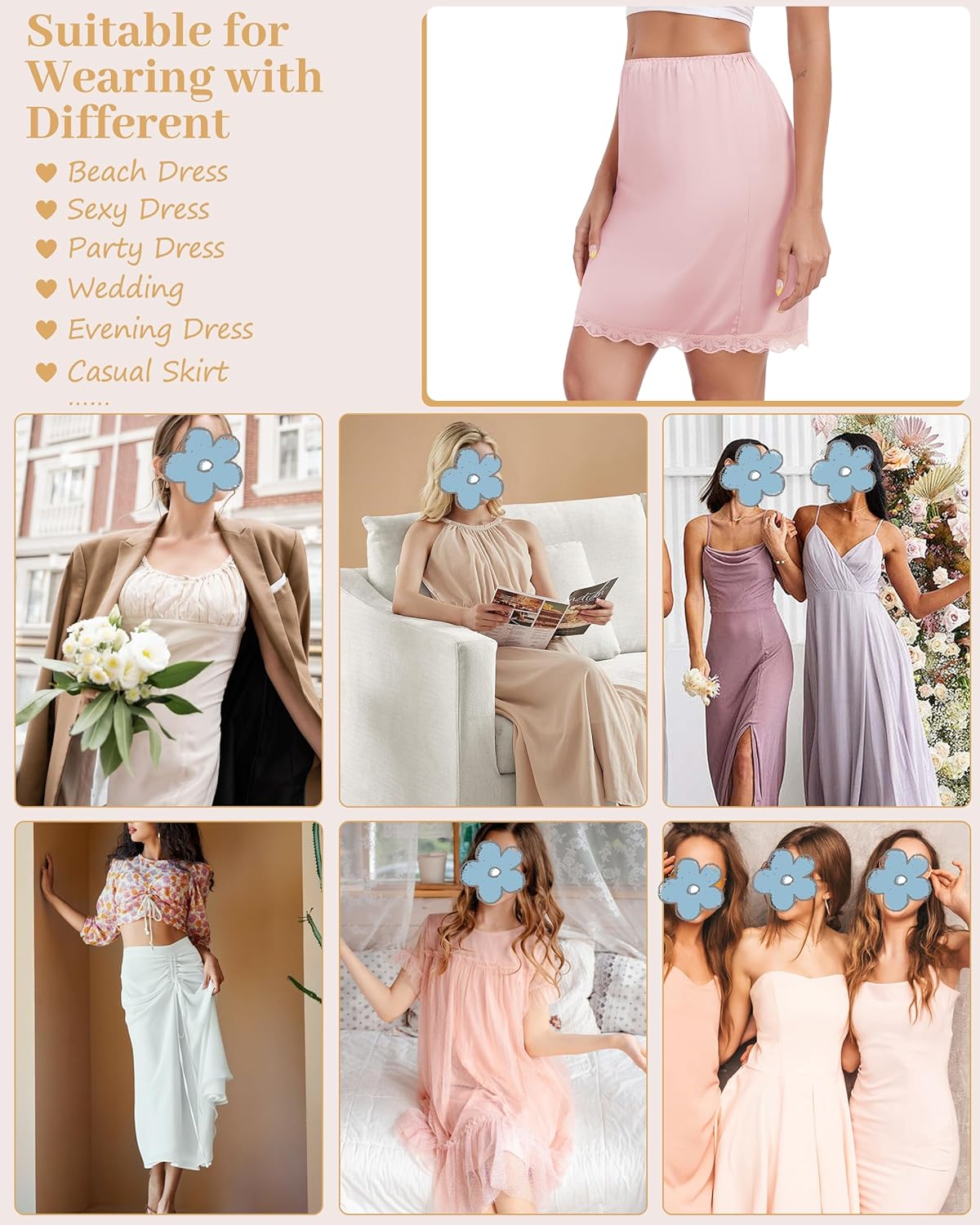 Vlazom Women's Satin Half Slip - High Waisted Silky Underskirt with Lace Trim,Anti-Static Slip Skirt for Dresses S-3XL - Image 5