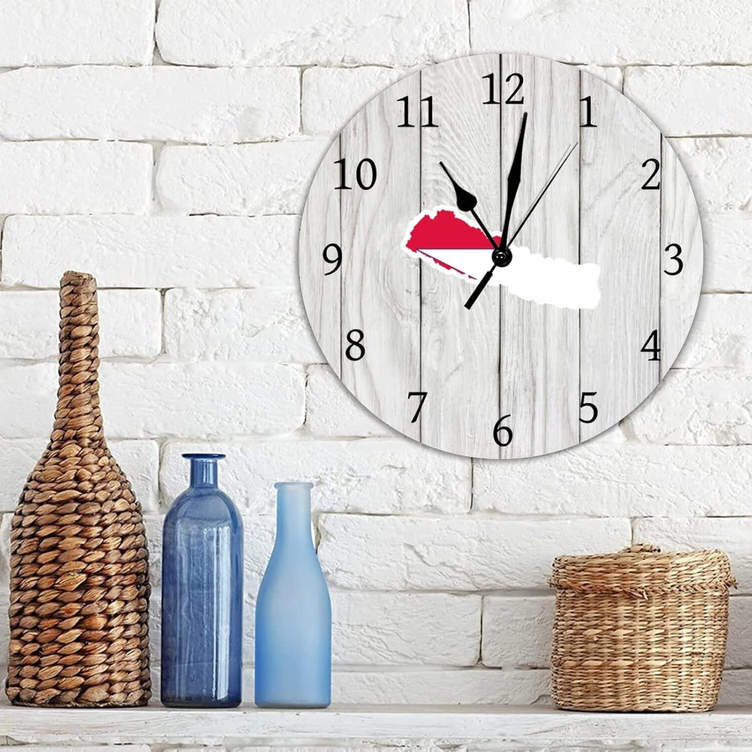 Nepal Flag Map Wall Clock National Flag Rustic Wood Wall Decor Clock Retro Silent Non-Ticking Battery Operated Decorative Wooden Wall Clock For Club Coffee Bar Hotel Restaurant Home Decor 15 Inch