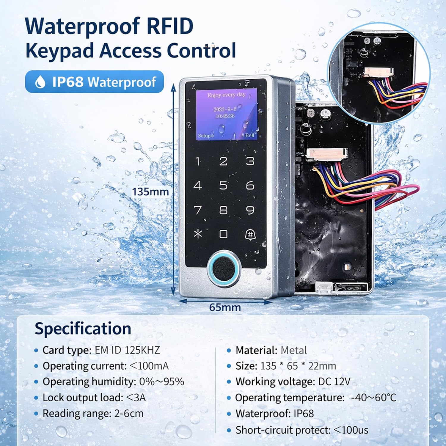 Controlador de Acceso WiFi Tuya con Huella Dactilar – Teclado Táctil Retroiluminado IP68 con Pantalla LCD, 125kHz, WG26/34, + 10 Llaveros RFID, para Viviendas, Oficinas y Alquileres de Corta Duración