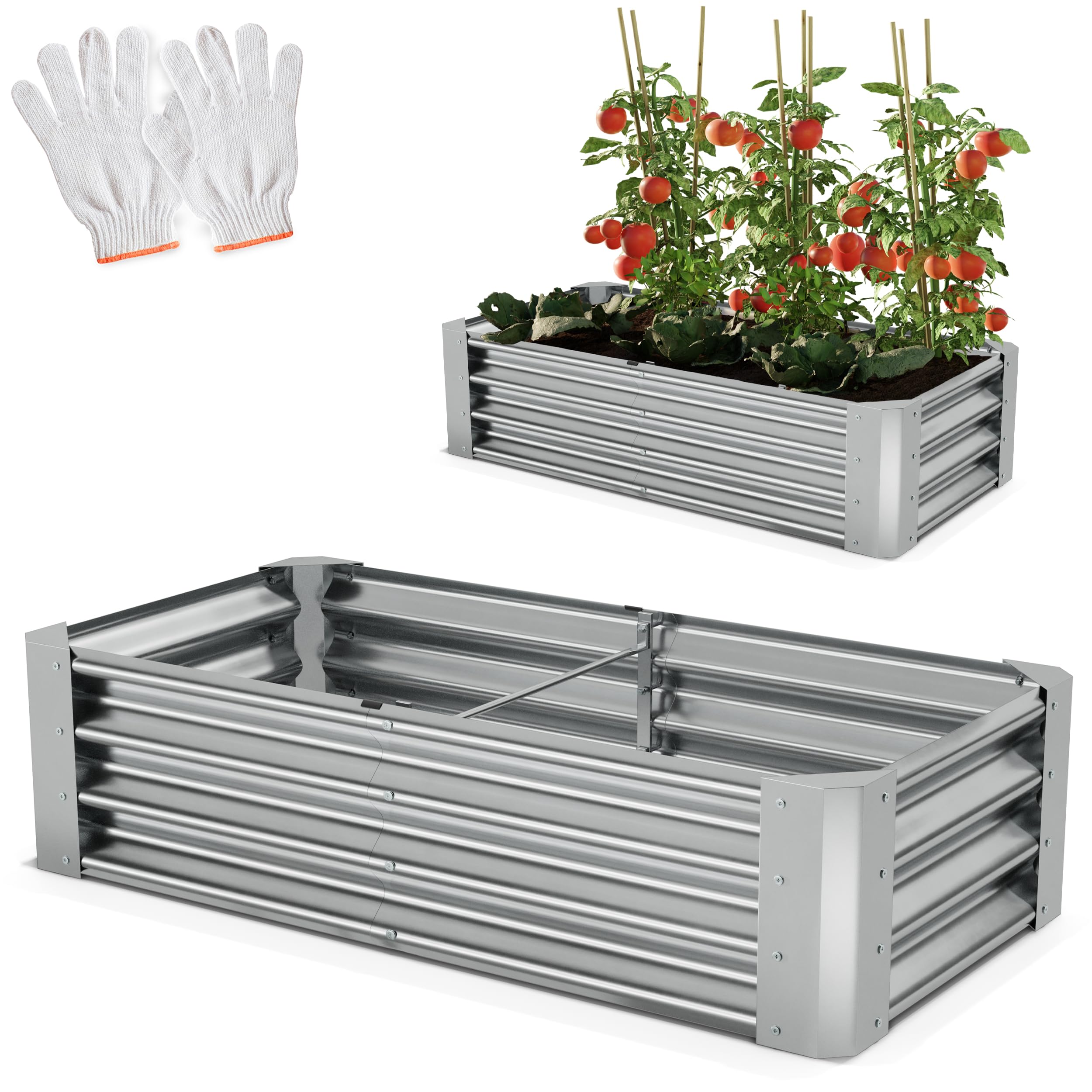 Onbest Metall Hochbeet - XXL Gemüsebeet/Kräutergarten aus Stahl - stabil, wetterfest & pflegeleicht - Hochbeete-Kit - Ideal für Kräuter aus dem Garten, Terrasse/Balkon (Silber, 120x60x30cm)