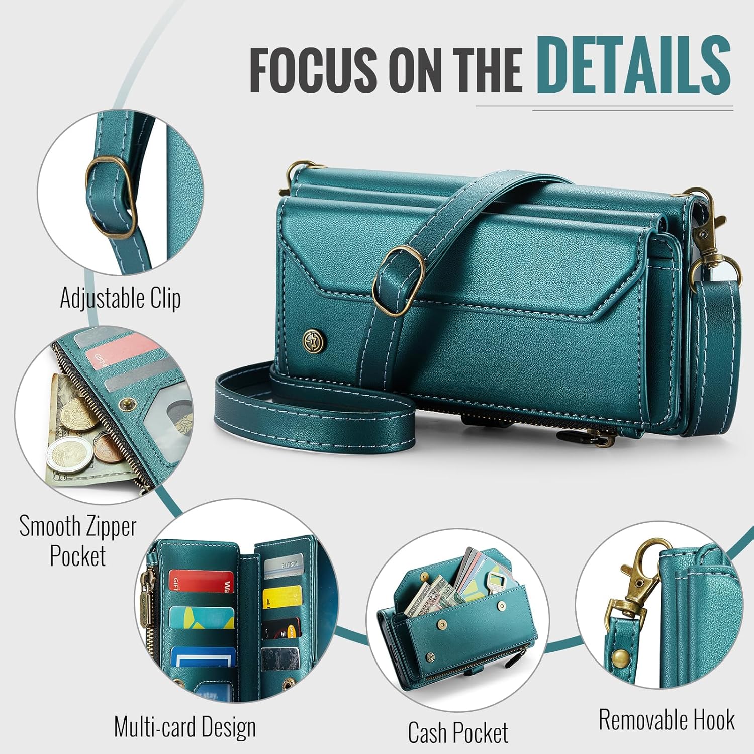 Compatible with Samsung Galaxy S25 FE Leather Case, [RFID Blocking] Multi-Functional Wallet Handbag Leather Case with Card Slots Kickstand Crossbody Shoulder Strap for Women Men (Green)