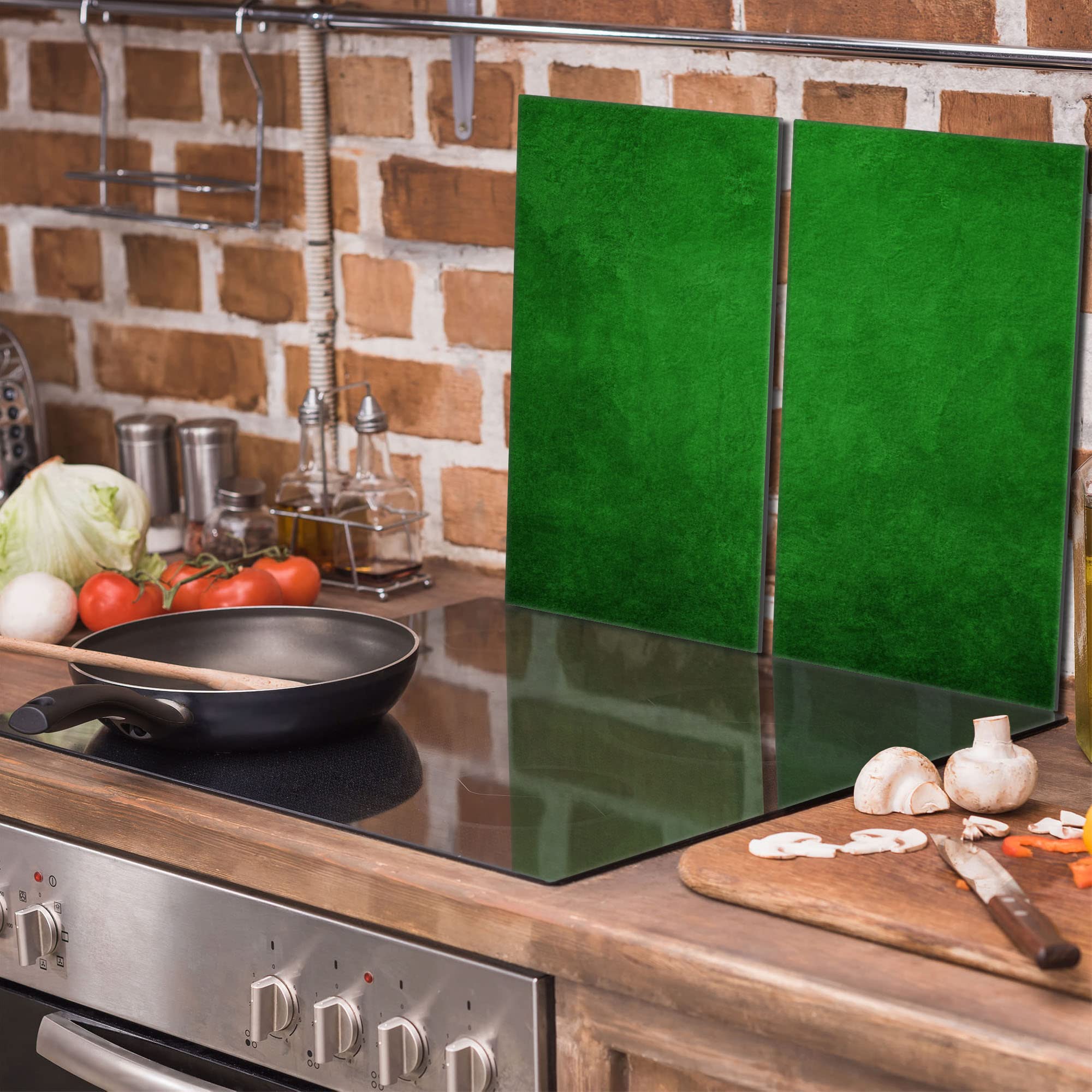 Tabla de cortar decorativa de cristal templado y cubre vitro, Placa protectora de vitrocerámica 30 x 52 cm 2 piezas, para inducción, protección contra salpicaduras, decoración, VERDE