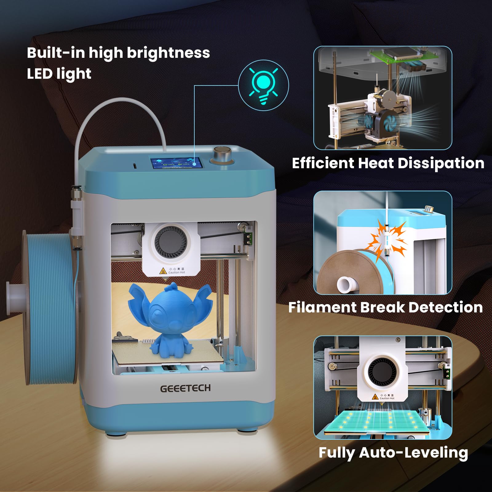 GIANTARM GEEETECH M1S Stampante 3D Wi-Fi, controllo intelligente e display a colori. Mini stampante 3D per principianti, estrusore ad azionamento diretto, velocità di stampa più veloce di 250 mm/s.