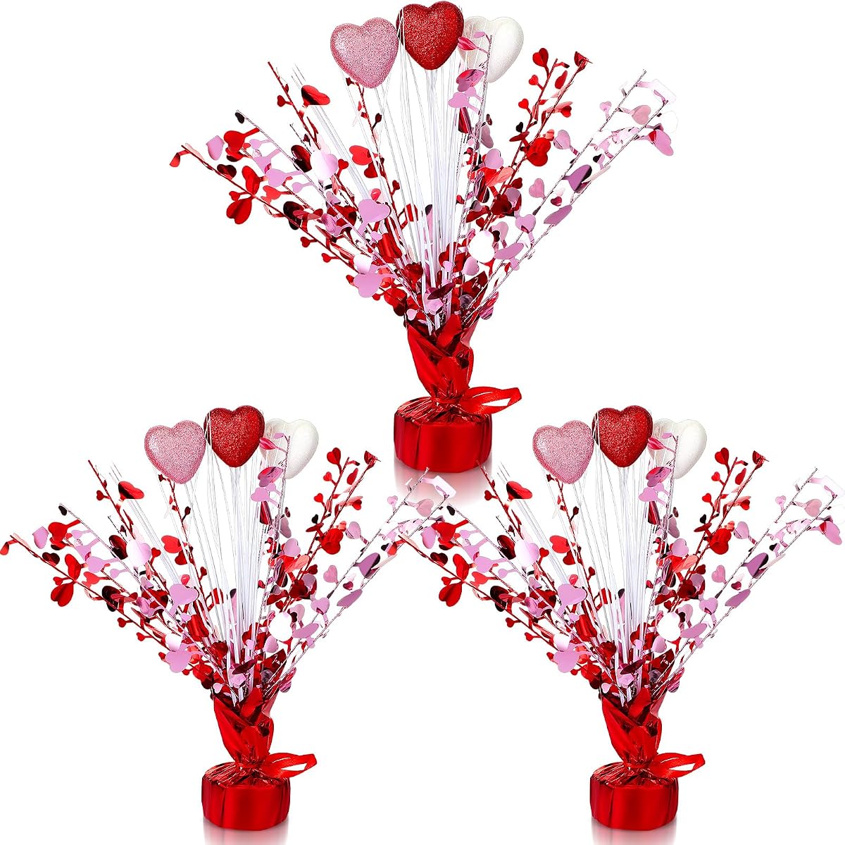 Lyrow Paquete de 3 centros de mesa en aerosol metálico para el día de San Valentín con espuma en forma de corazón Gleam N'burst Party Spray para decoración de mesa del día de San Valentín