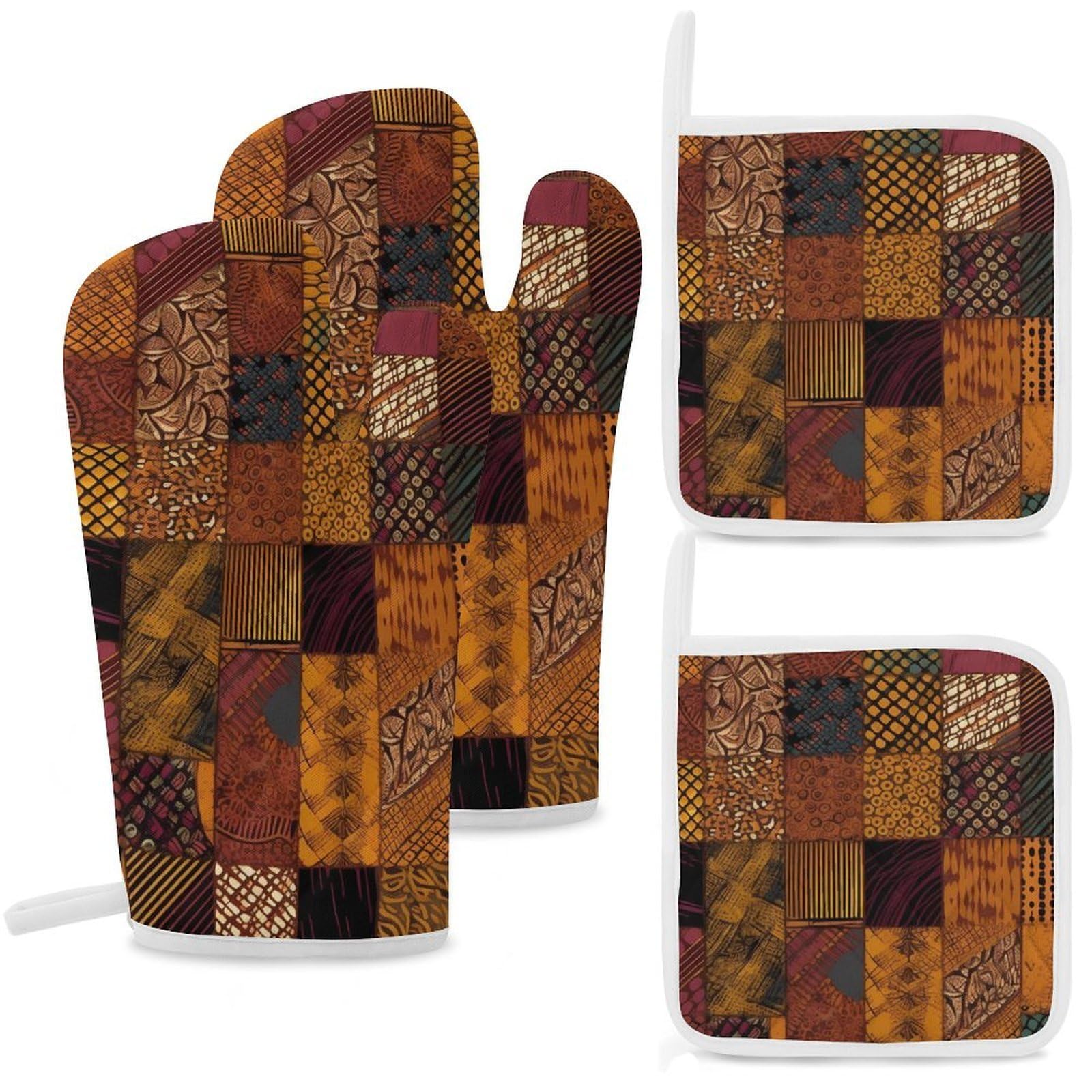 Gants de four longs résistants à la chaleur et maniques de cuisine patchwork