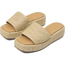 EQAUDES Platform Sandals Women Cute Summer Wedge Espadrilles - Beach, Raffia, Slides Sandal, Comfortable, Straw Woven Vacation, Shoes Dressy