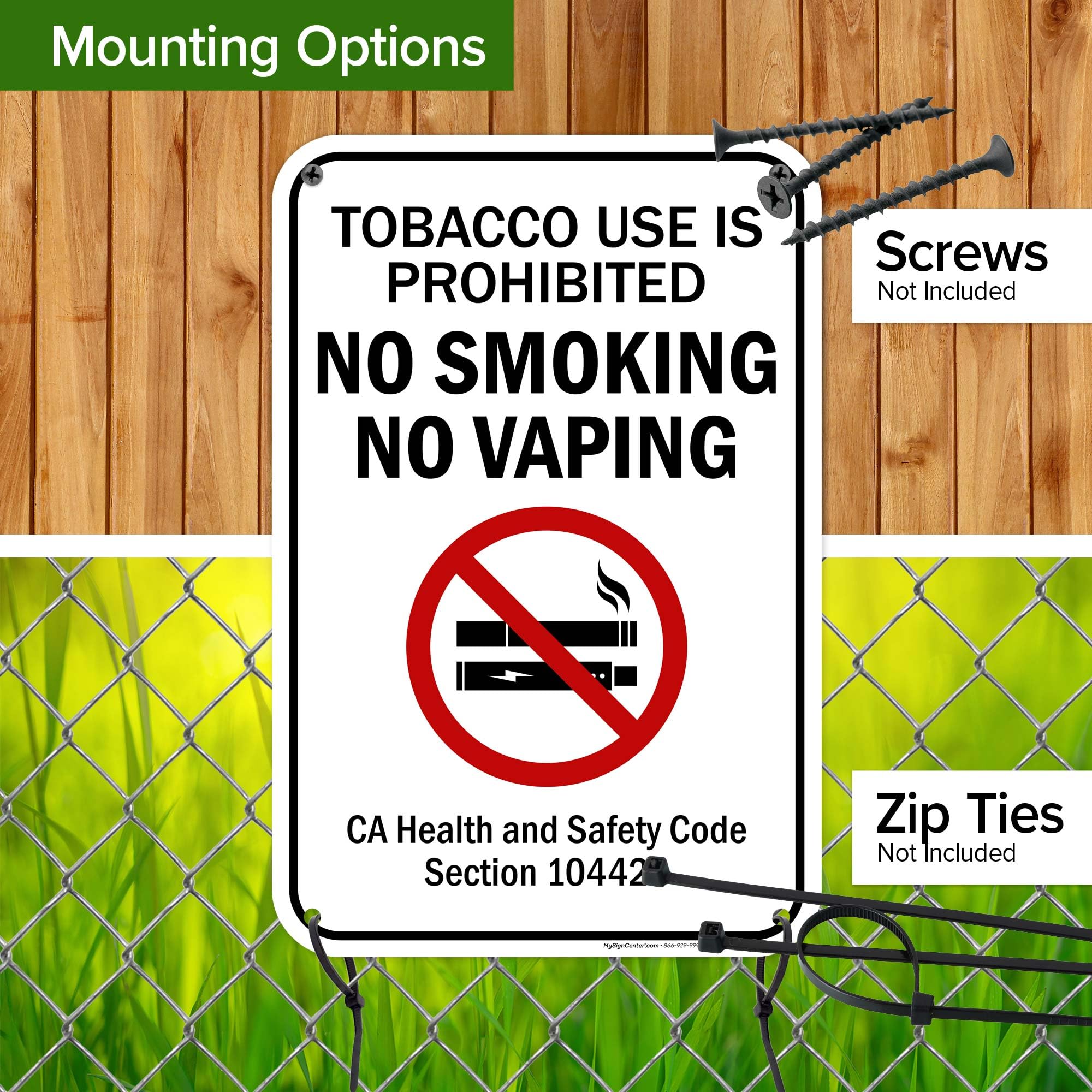 Amazon.com : Tobacco Use Is Prohibited No Smoking No Vaping Code Section  104420 Sign, 12x18 Inches, 55 mil thick HDPS (high density polystyrene),  Made in USA by My Sign Center : Patio,