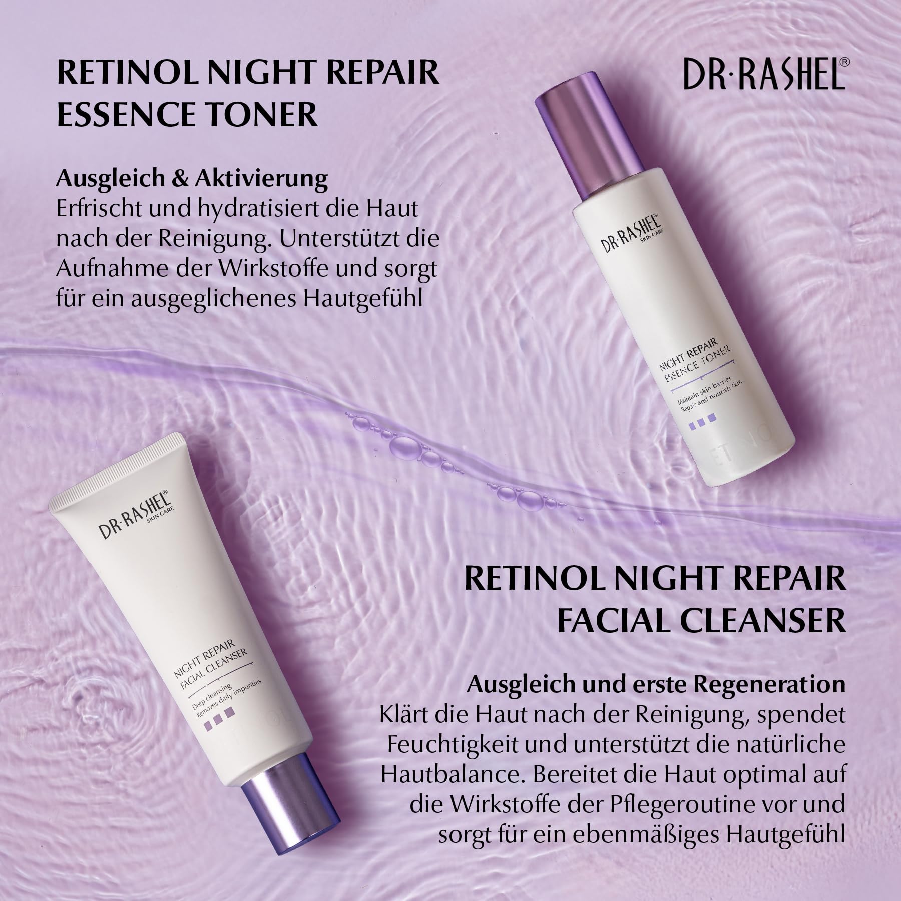 Zestaw do pielęgnacji twarzy z retinolem – serum do twarzy, serum pod oczy, krem na dzień i na noc, 10 x maseczka chusteczkowa, oczyszczanie twarzy, toner, krem przeciwsłoneczny SPF 50