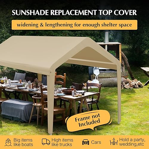 Miniatura 5 de GOTRUTH Toldo de repuesto para cochera, cubierta superior de repuesto de 12 x 20 pies para marco de cochera de 12 x 20 pies, 800D, resistente al