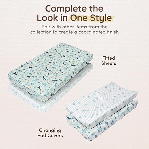 Miniatura 7 de Fundas para cambiador de bebé para niña, de 32 x 16 pulgadas, bolsillo profundo de 8 pulgadas, funda náutica, 100% algodón para cambiar pañales de