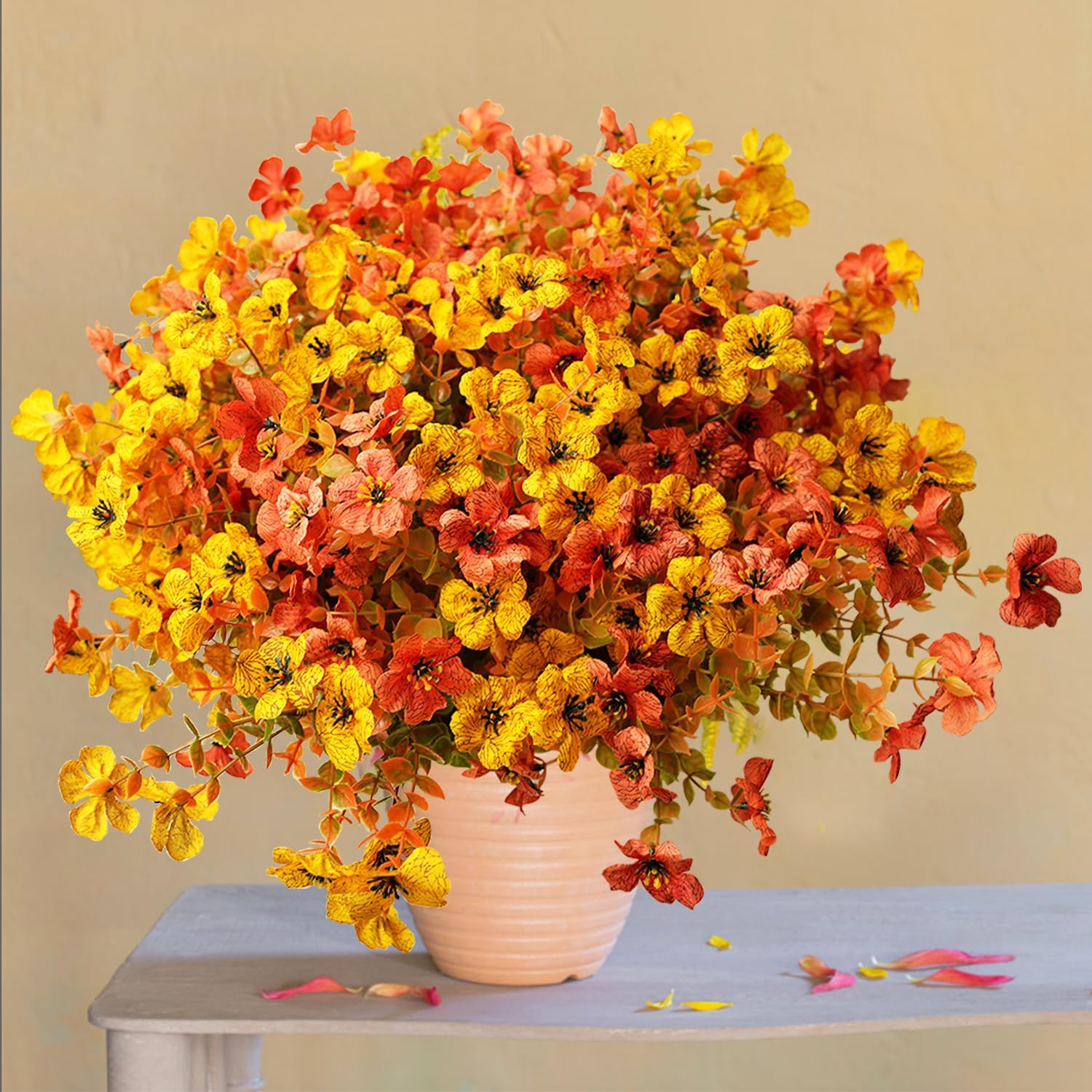 trytuny Artificial Flowers for Outdoor, 16 Bundle UV Resistant Fake Silk Flowers, Realistic Faux Plants for Outside Indoor Porch Patio Window Box Planter Home Decor (16, Fall Yellow Pinkorange)