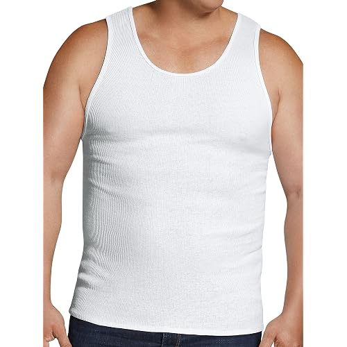 6 Pack Fruit Of The Loom Men’s 3XL A-Shirt Tanks – White, 54-56 Inch Chest, Ring Spun Cotton