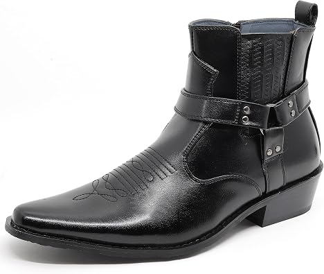 Metrocharm Diego-02 Mens Belt Strap Studded Western Cowboy Boots