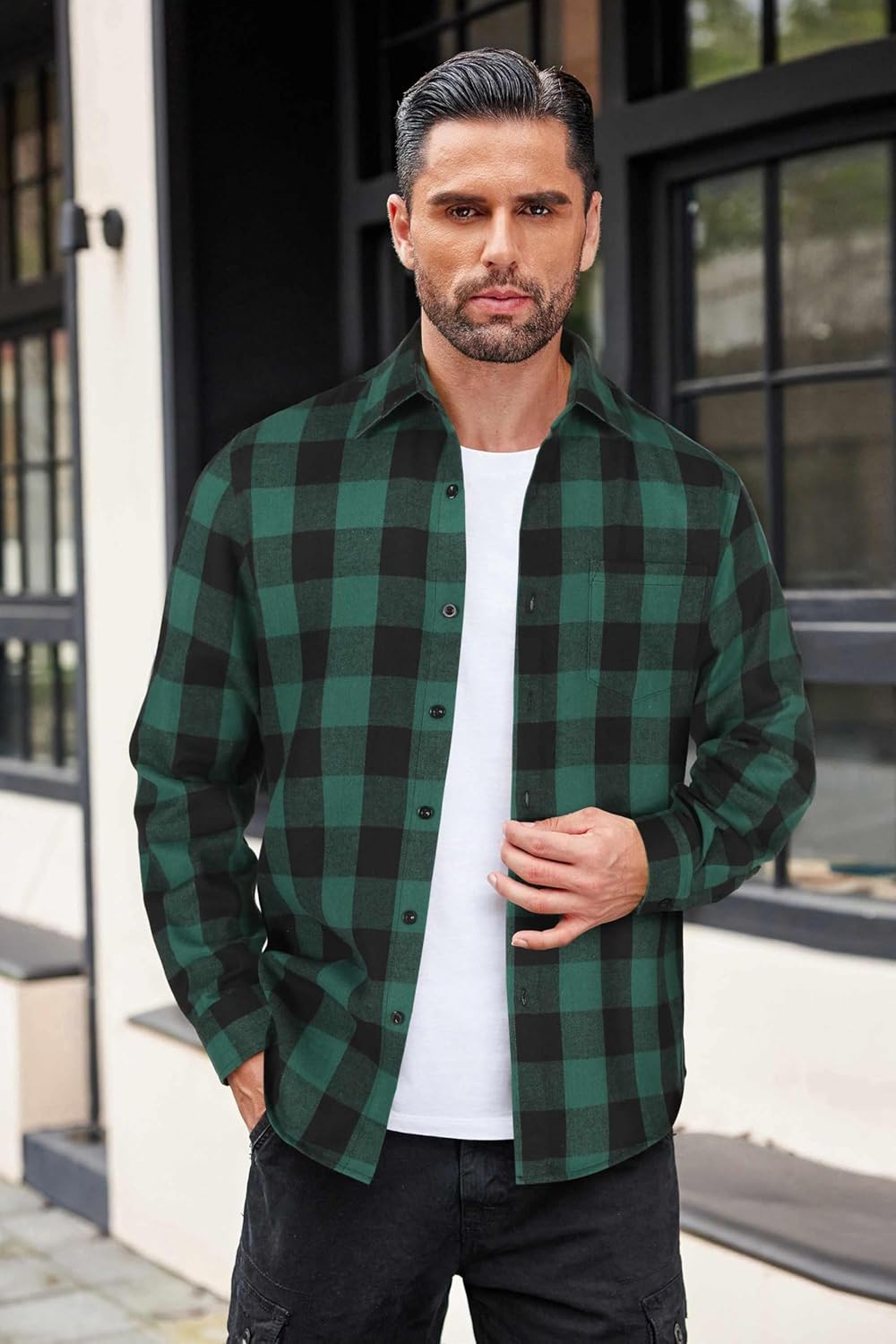 COOFANDY Mens Flannel Shirts Long Sleeve Button Down Shirt with Pocket Casual Shirts Work Shirts for Men - Image 3