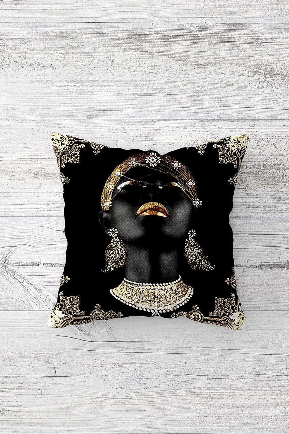 Pelangi Gold Afrikalı Kadın Çift Tarafı Baskılı Gizli Fermuarlı Yastık Kılıfı Kırlent Koltuk Yastık Kılıfı, siyah-gold 45 x 45, 24691203545451